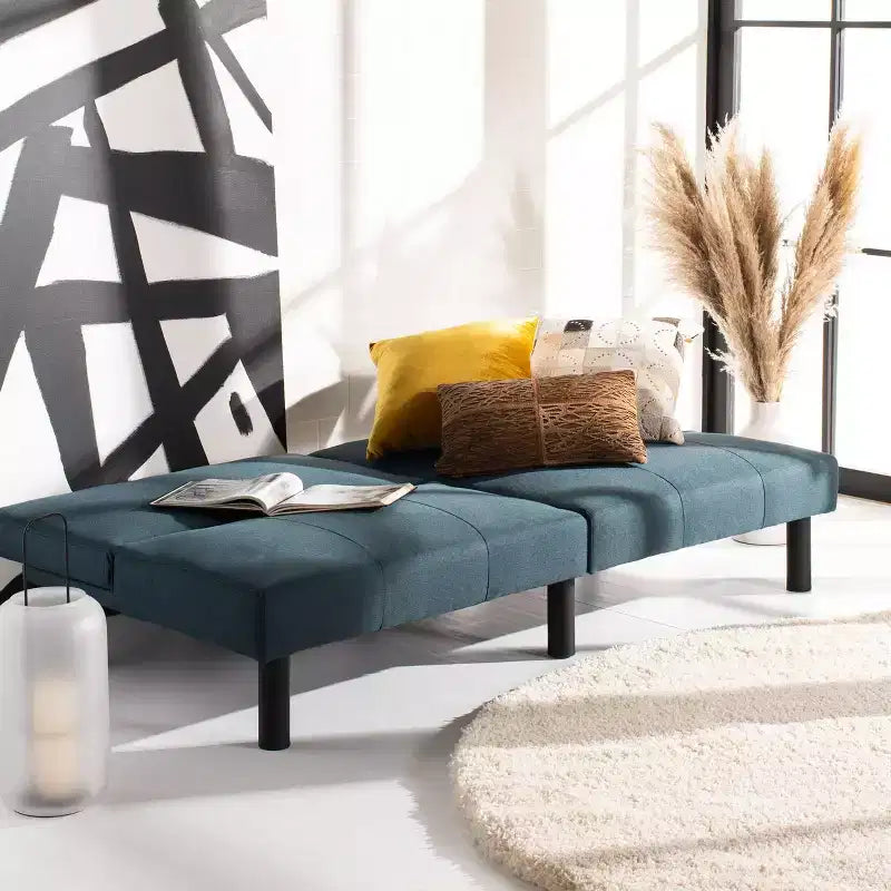 Divano Letto Futon Pieghevole, Blu Scuro e Nero