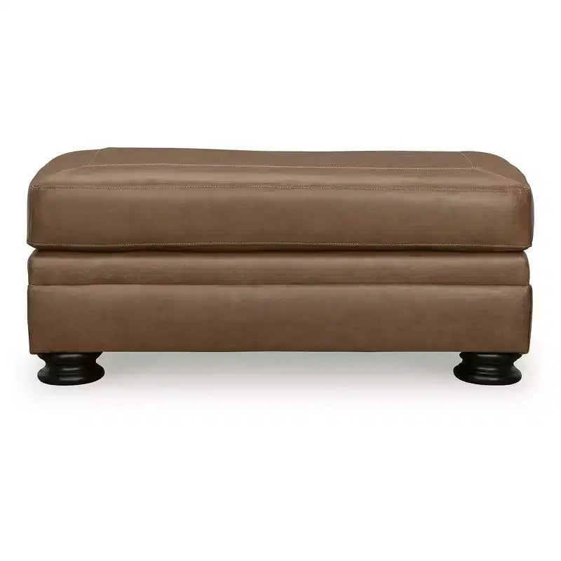 Pouf tradizionale in pelle con gambe tornite, caramello, 112 cm L x 61 cm P x 48 cm H