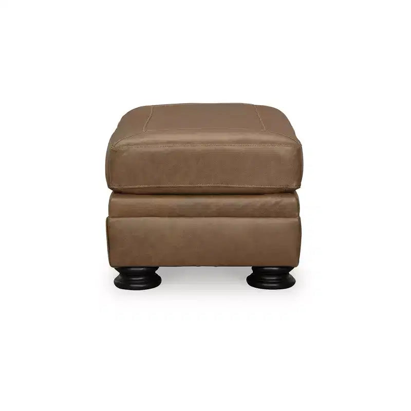 Pouf tradizionale in pelle con gambe tornite, caramello, 112 cm L x 61 cm P x 48 cm H