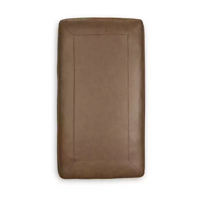 Pouf tradizionale in pelle con gambe tornite, caramello, 112 cm L x 61 cm P x 48 cm H