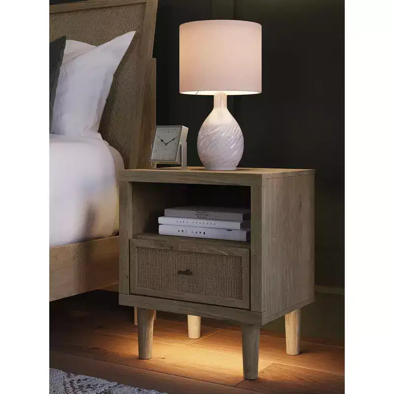 Comodino a 2 cassetti con porta di ricarica USB, marrone bicolore
