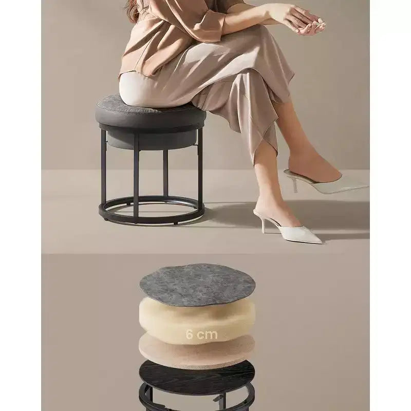 Poggiapiedi rotondo in stile ottomano con coperchio reversibile e vano contenitore, 40 cm (diametro) x 40 cm (altezza)