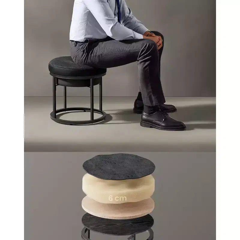 Poggiapiedi rotondo in stile ottomano con coperchio reversibile e vano contenitore, 40 cm (diametro) x 40 cm (altezza)