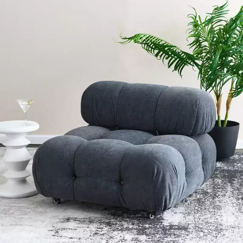 Poltrona d'accento imbottita con ruote, 96 cm L x 71 cm H, telaio in acciaio