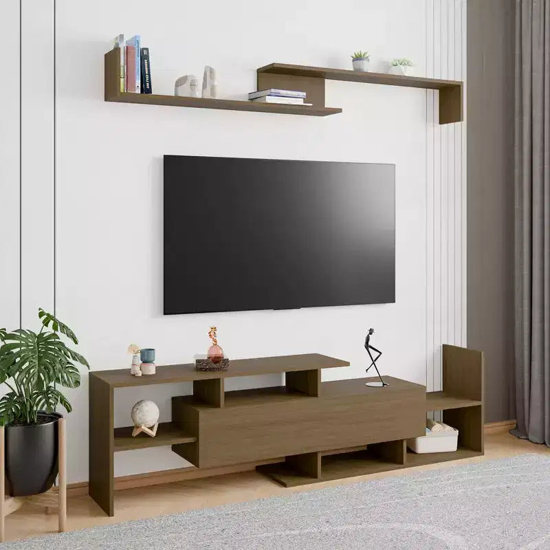 Mobile TV moderno con ripiani aperti in MDF e libreria, Console multimediale