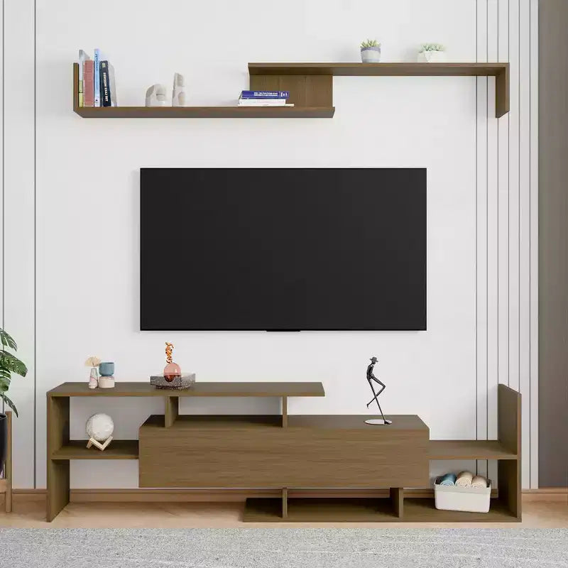 Mobile TV moderno con ripiani aperti in MDF e libreria, Console multimediale