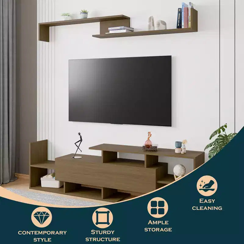 Mobile TV moderno con ripiani aperti in MDF e libreria, Console multimediale