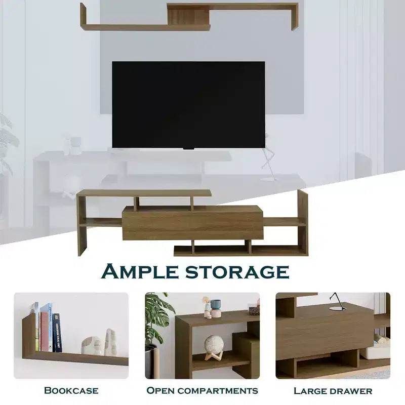 Mobile TV moderno con ripiani aperti in MDF e libreria, Console multimediale
