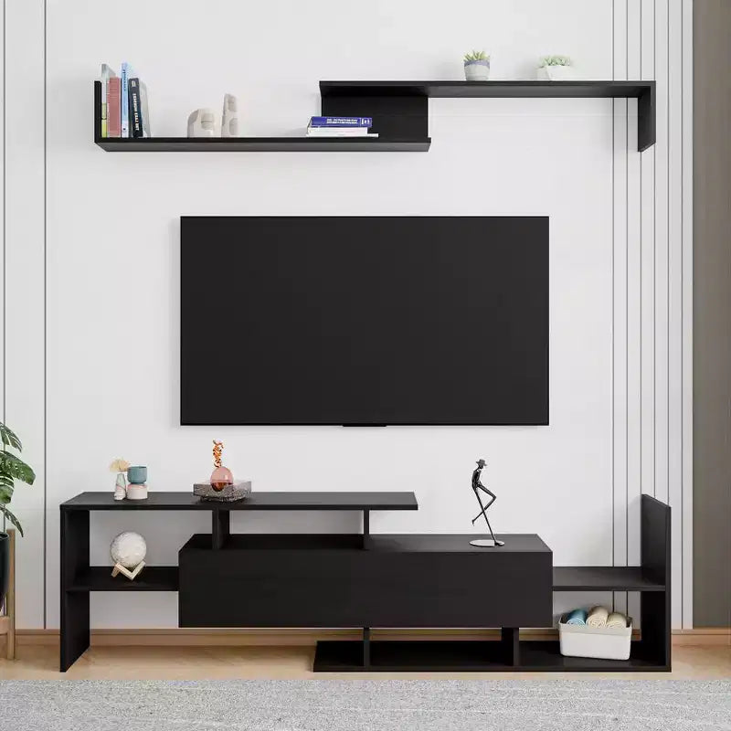 Mobile TV moderno con ripiani aperti in MDF e libreria, Console multimediale