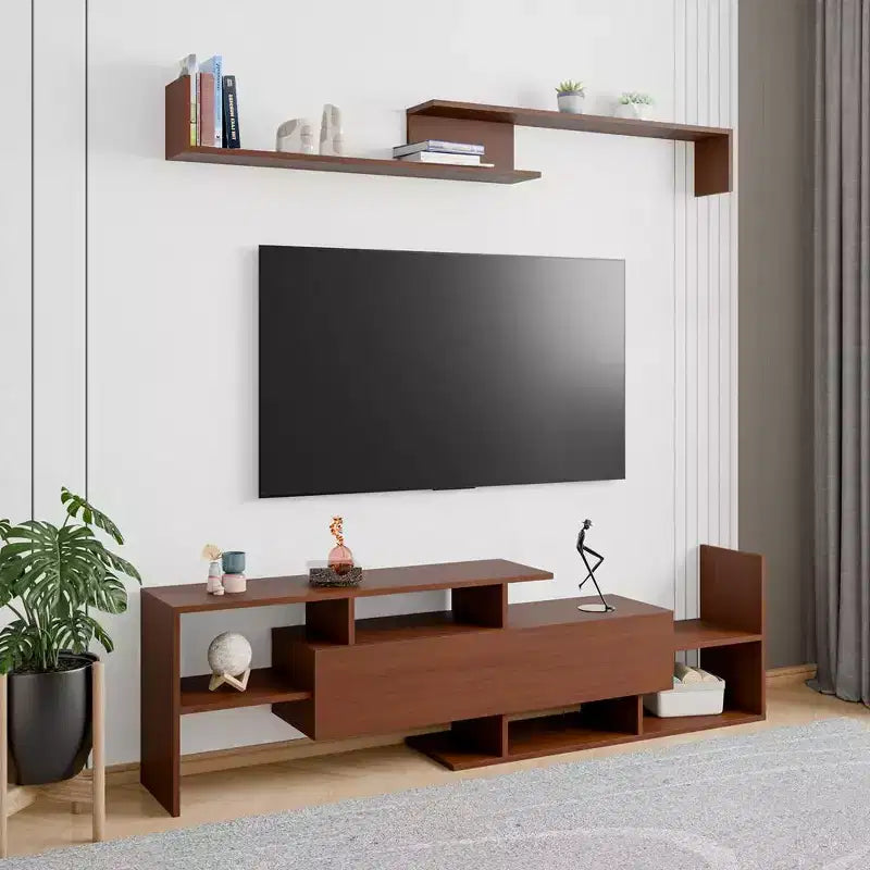 Mobile TV moderno con ripiani aperti in MDF e libreria, Console multimediale