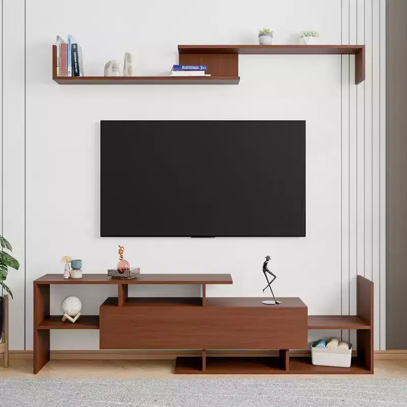 Mobile TV moderno con ripiani aperti in MDF e libreria, Console multimediale