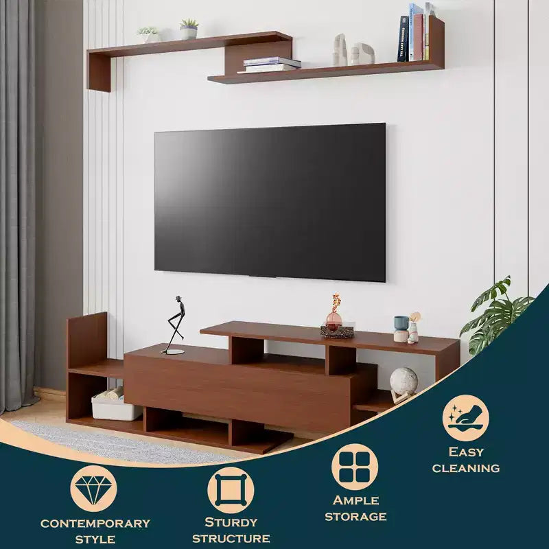 Mobile TV moderno con ripiani aperti in MDF e libreria, Console multimediale
