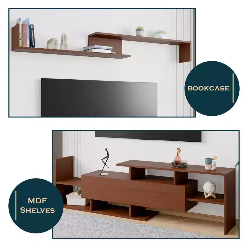 Mobile TV moderno con ripiani aperti in MDF e libreria, Console multimediale