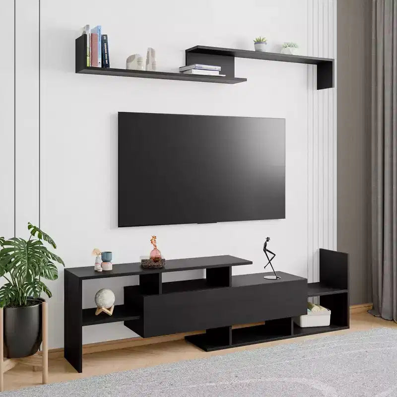 Mobile TV moderno con ripiani aperti in MDF e libreria, Console multimediale