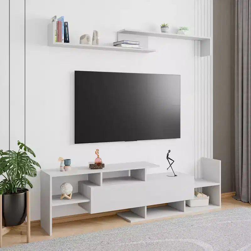 Mobile TV moderno con ripiani aperti in MDF e libreria, Console multimediale