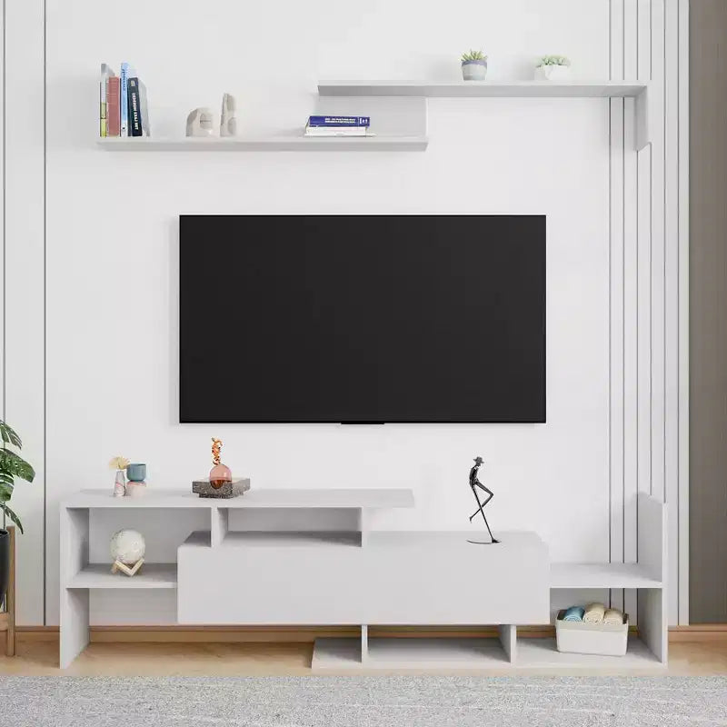 Mobile TV moderno con ripiani aperti in MDF e libreria, Console multimediale