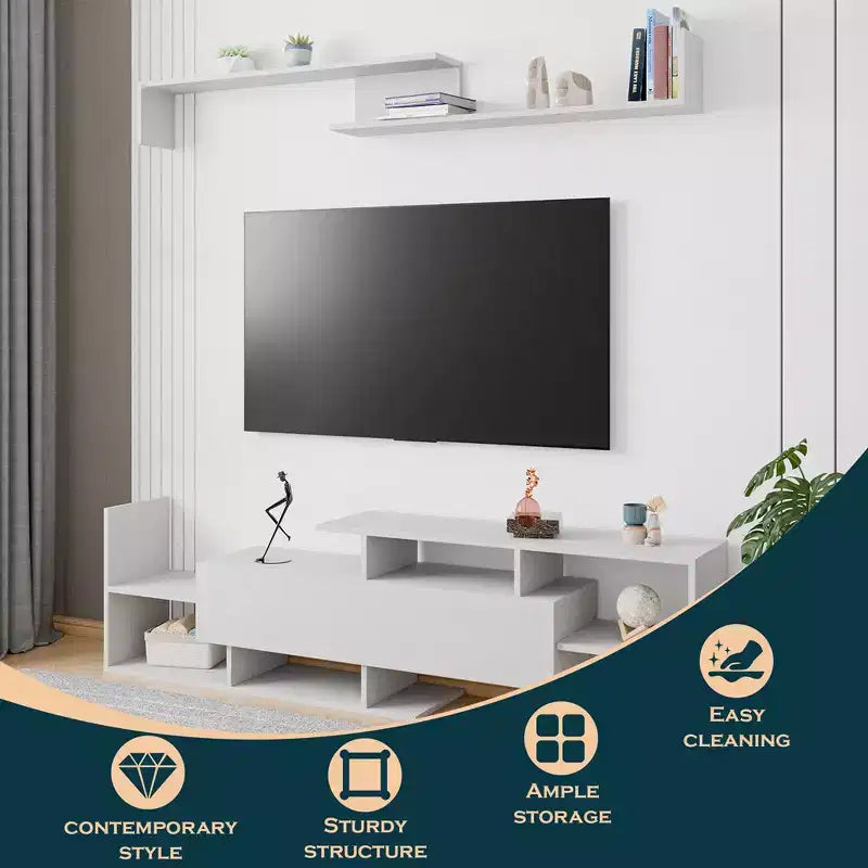 Mobile TV moderno con ripiani aperti in MDF e libreria, Console multimediale