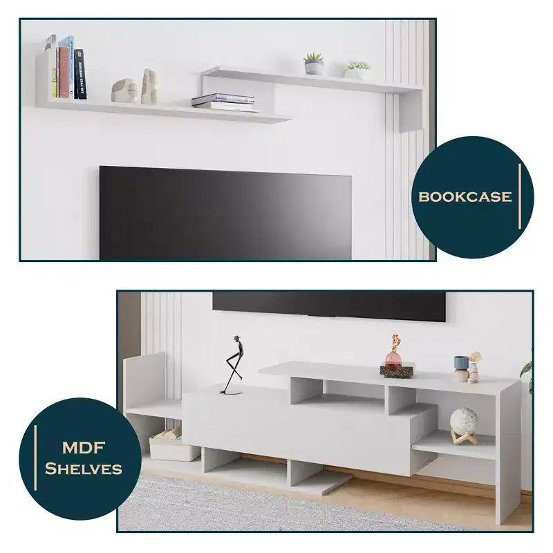 Mobile TV moderno con ripiani aperti in MDF e libreria, Console multimediale