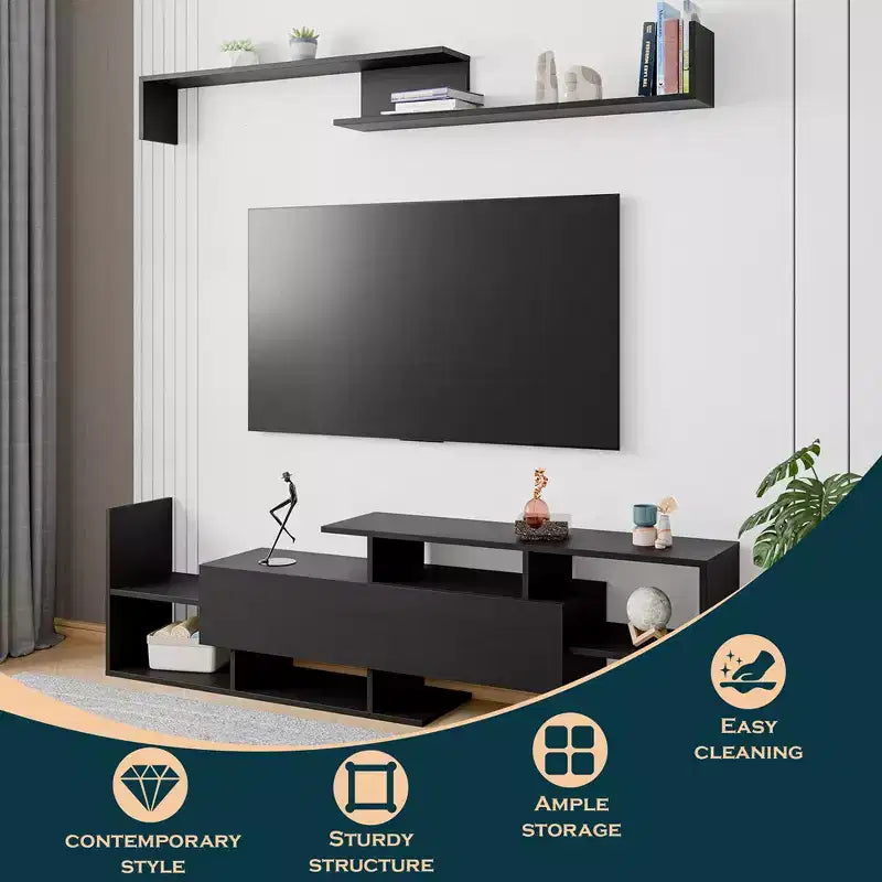 Mobile TV moderno con ripiani aperti in MDF e libreria, Console multimediale