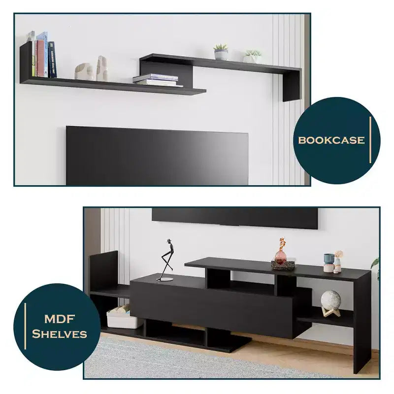 Mobile TV moderno con ripiani aperti in MDF e libreria, Console multimediale