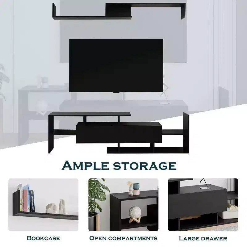 Mobile TV moderno con ripiani aperti in MDF e libreria, Console multimediale