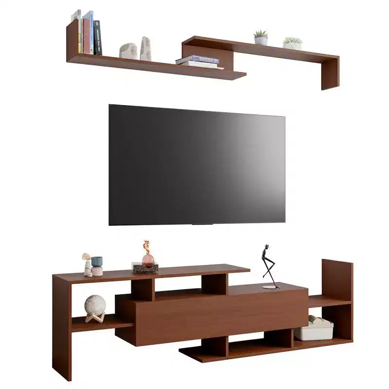 Mobile TV moderno con ripiani aperti in MDF e libreria, Console multimediale