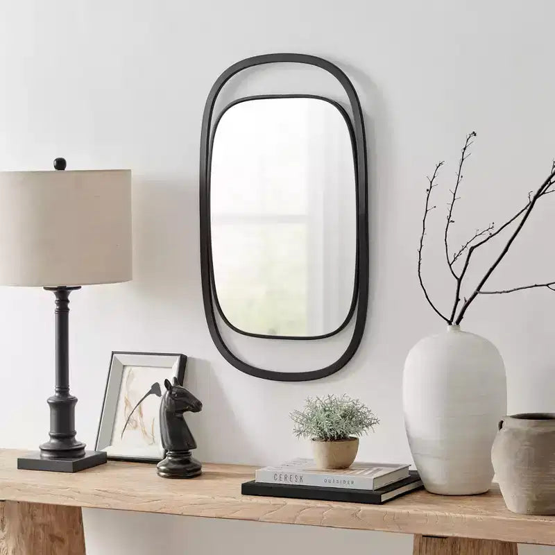 Specchio da Parete Rettangolare con Cornice in Ferro Nero, 75 cm Larghezza