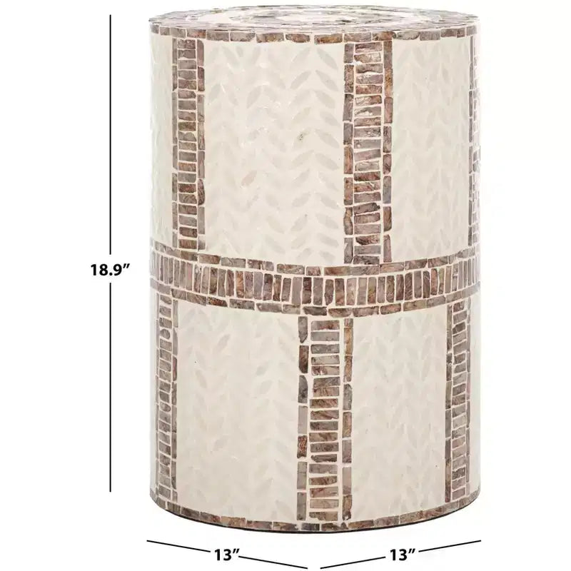 Tavolino Rotondo d'Appoggio, Bianco e Oro, Base Cilindrica