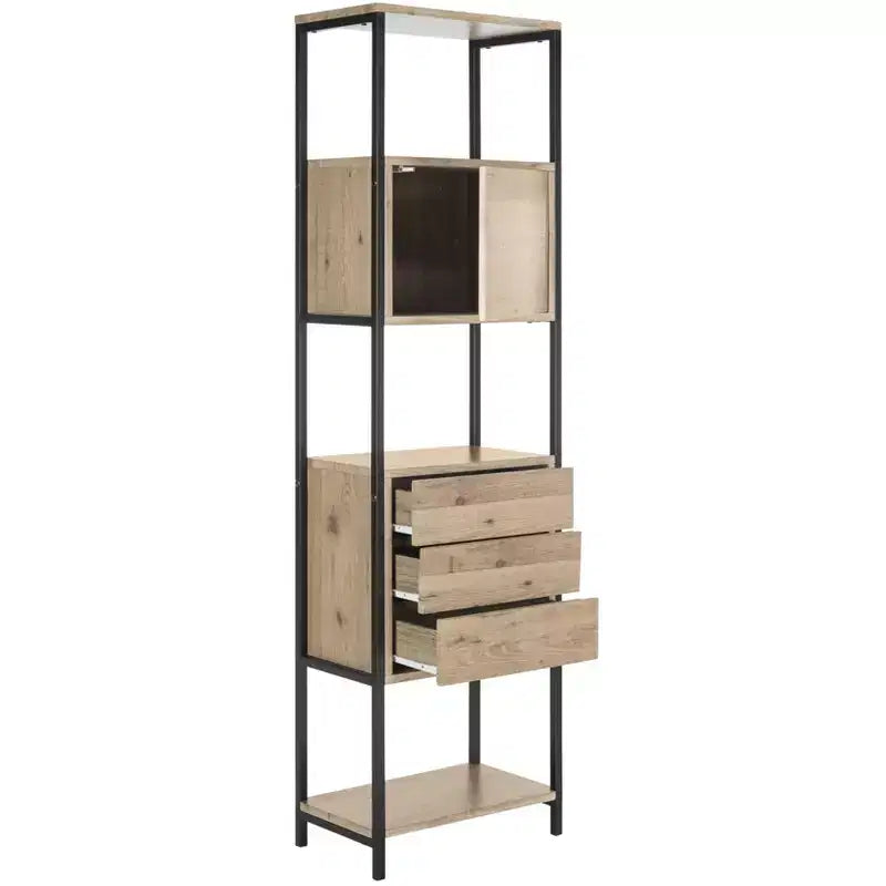 Libreria Etagere aperta, impiallacciatura in rovere e telaio in ferro nero