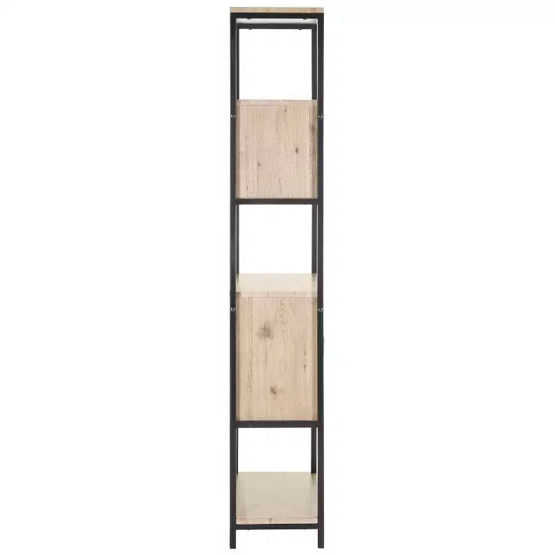 Libreria Etagere aperta, impiallacciatura in rovere e telaio in ferro nero