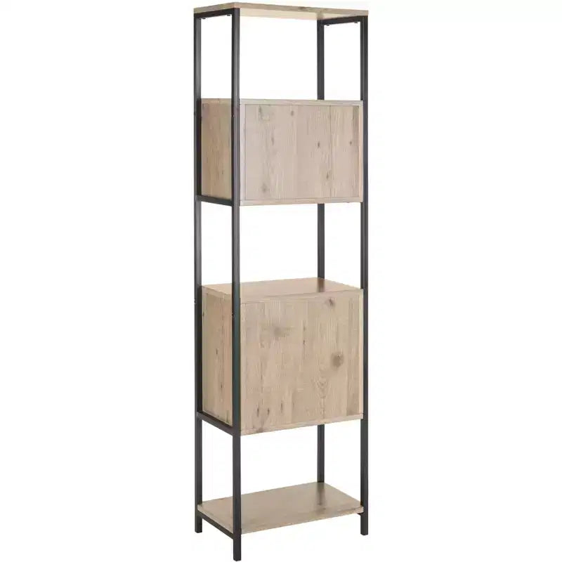 Libreria Etagere aperta, impiallacciatura in rovere e telaio in ferro nero