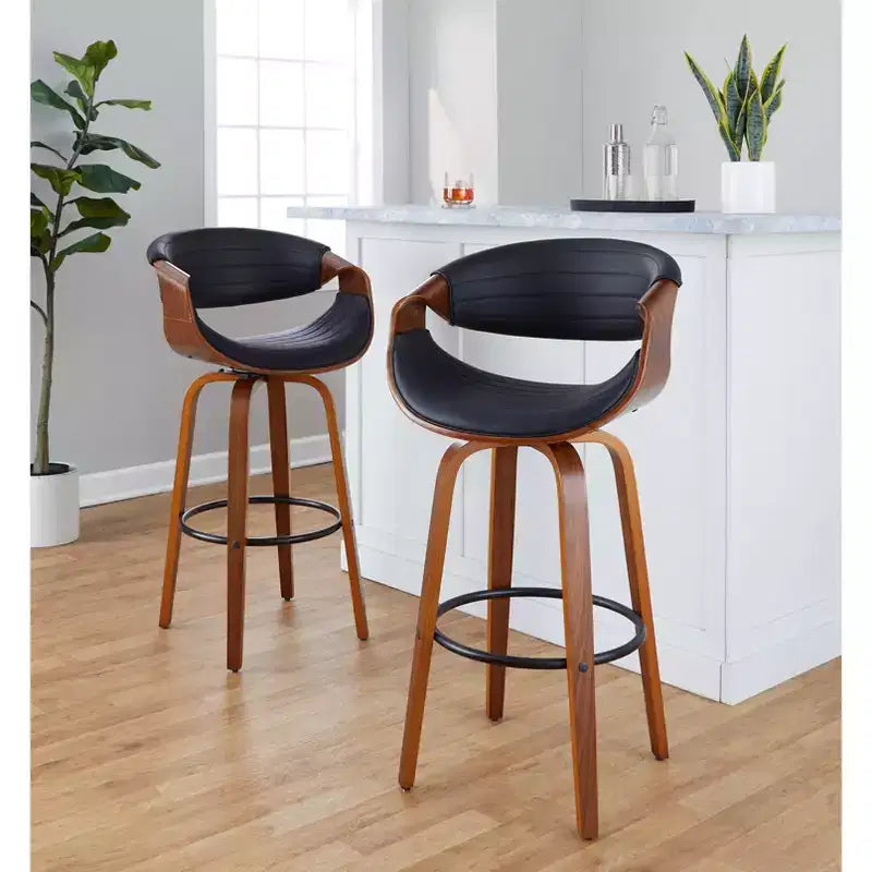 Set di 2 sgabelli da bar girevoli con schienale e braccioli, altezza seduta 76 cm, similpelle