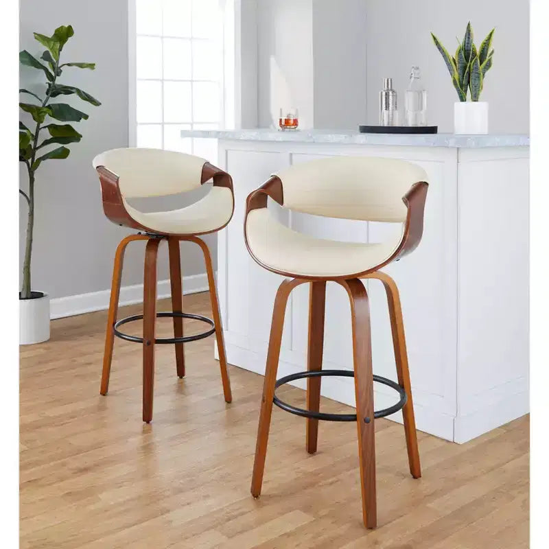 Set di 2 sgabelli da bar girevoli con schienale e braccioli, altezza seduta 76 cm, similpelle