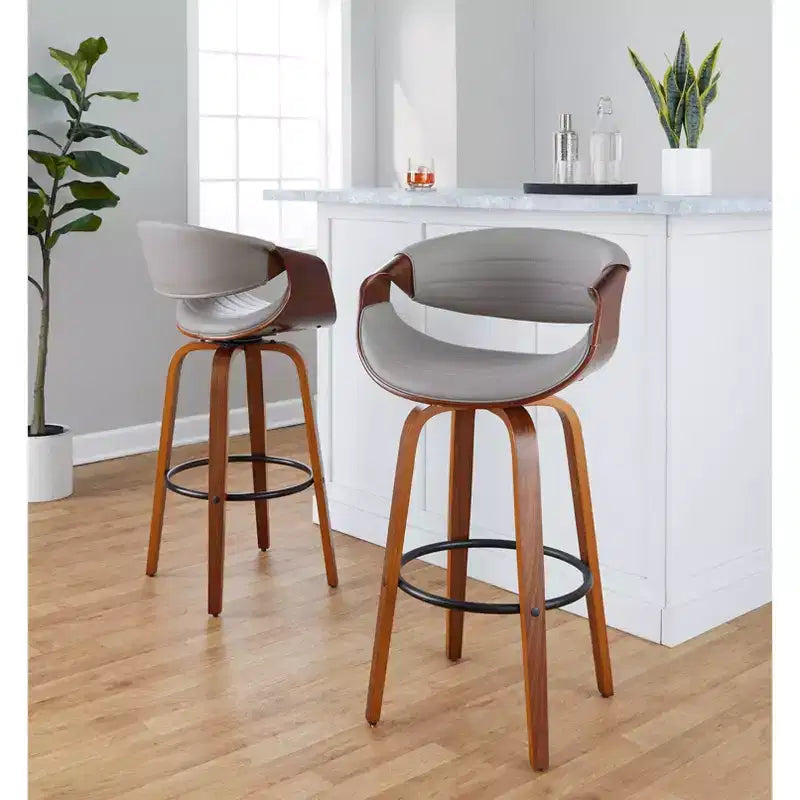 Set di 2 sgabelli da bar girevoli con schienale e braccioli, altezza seduta 76 cm, similpelle