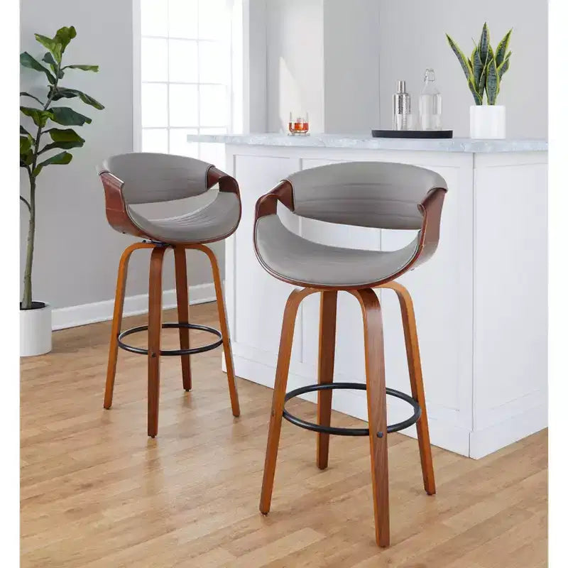 Set di 2 sgabelli da bar girevoli con schienale e braccioli, altezza seduta 76 cm, similpelle