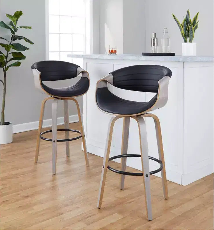 Set di 2 sgabelli da bar girevoli con schienale e braccioli, altezza seduta 76 cm, similpelle