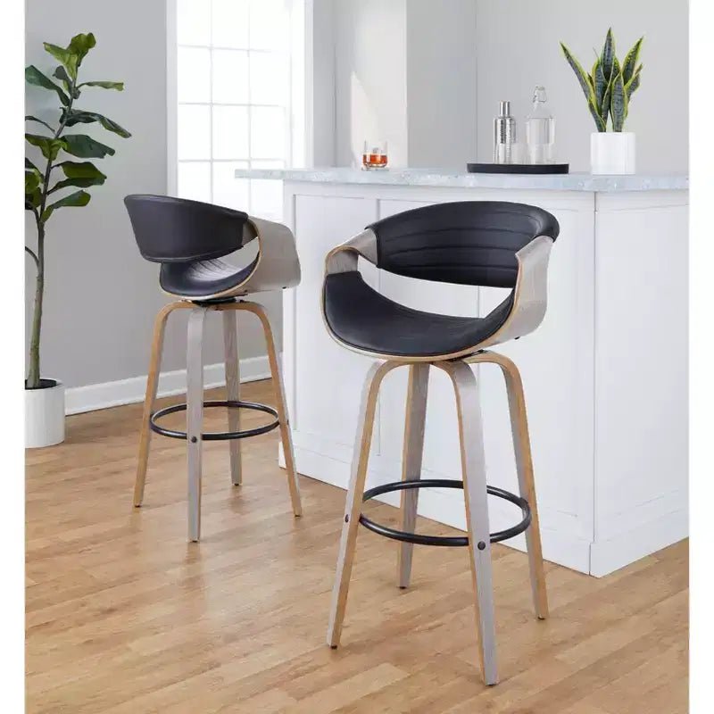 Set di 2 sgabelli da bar girevoli con schienale e braccioli, altezza seduta 76 cm, similpelle